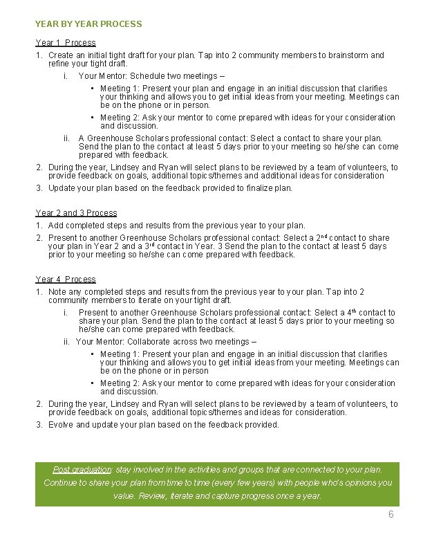 YEAR BY YEAR PROCESS Year 1 Process 1. Create an initial tight draft for