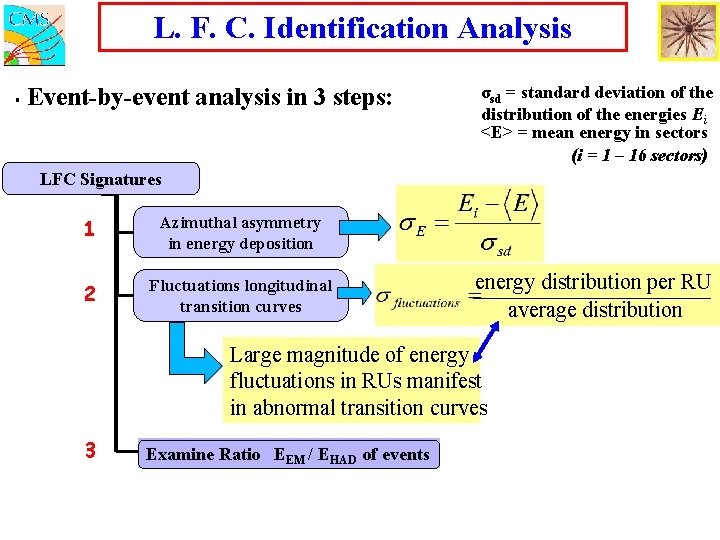 L. F. C. Identification Analysis Event-by-event analysis in 3 steps: σsd = standard deviation