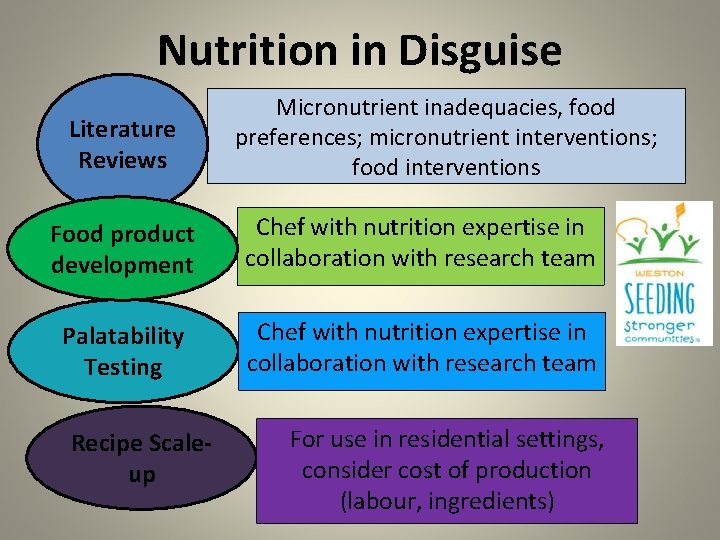 Nutrition in Disguise Literature Reviews Micronutrient inadequacies, food preferences; micronutrient interventions; food interventions Food