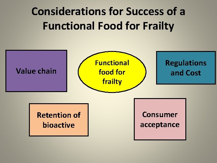 Considerations for Success of a Functional Food for Frailty Value chain Retention of bioactive