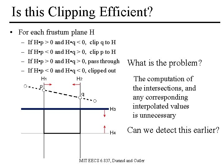 Is this Clipping Efficient? • For each frustum plane H – – If H