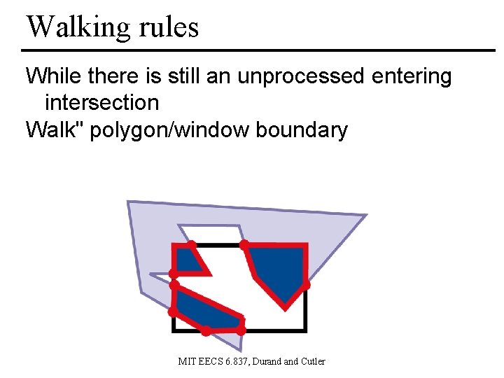 Walking rules While there is still an unprocessed entering intersection Walk" polygon/window boundary MIT