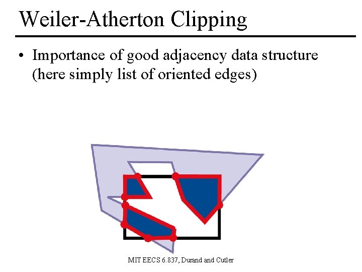 Weiler-Atherton Clipping • Importance of good adjacency data structure (here simply list of oriented