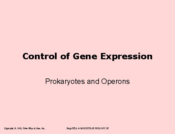 Control of Gene Expression Prokaryotes and Operons Copyright, ©, 2002, John Wiley & Sons,