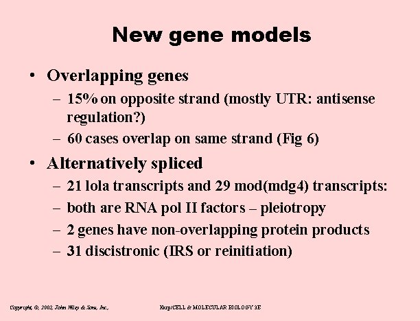 New gene models • Overlapping genes – 15% on opposite strand (mostly UTR: antisense