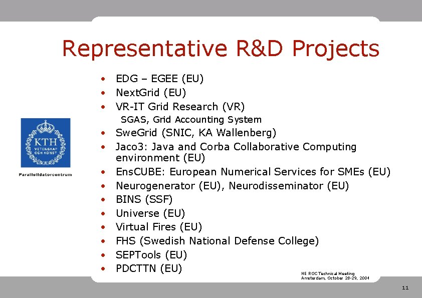 Representative R&D Projects • EDG – EGEE (EU) • Next. Grid (EU) • VR-IT