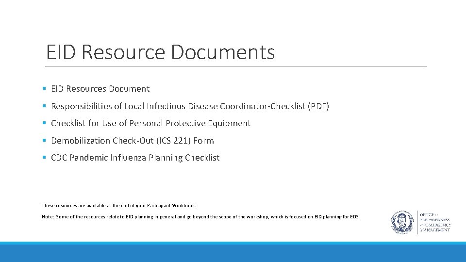 EID Resource Documents § EID Resources Document § Responsibilities of Local Infectious Disease Coordinator-Checklist