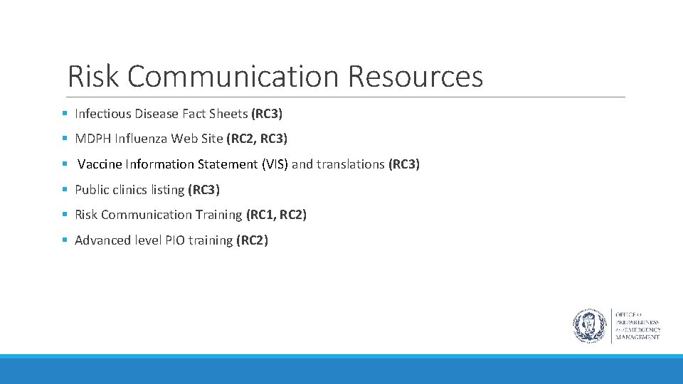 Risk Communication Resources § Infectious Disease Fact Sheets (RC 3) § MDPH Influenza Web