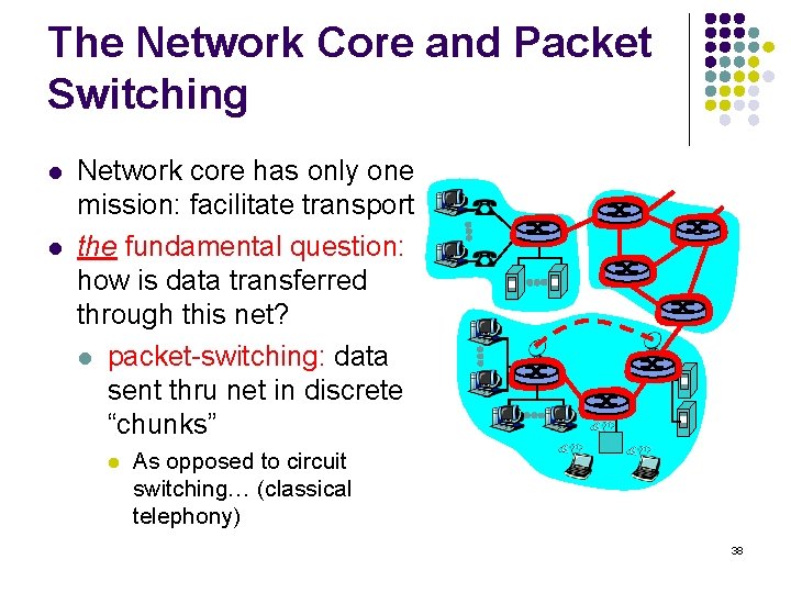 The Network Core and Packet Switching l l Network core has only one mission: