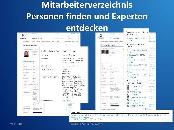 Mitarbeiterverzeichnis Personen finden und Experten entdecken 24. 11. 2011 Swiss. CHI_Swiss. UPA-Vortrag 39 