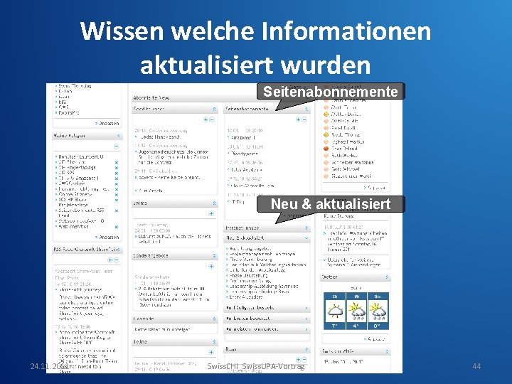 Wissen welche Informationen aktualisiert wurden Seitenabonnemente Neu & aktualisiert 24. 11. 2011 Swiss. CHI_Swiss.