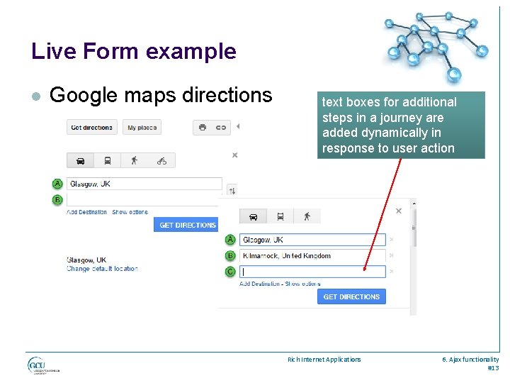 Live Form example l Google maps directions text boxes for additional steps in a