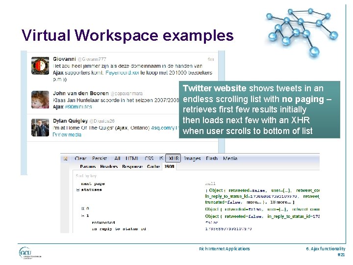 Virtual Workspace examples Twitter website shows tweets in an endless scrolling list with no