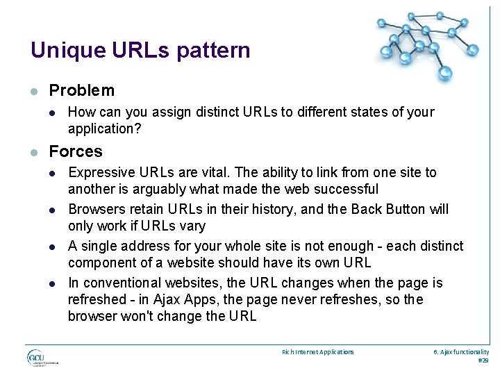Unique URLs pattern l Problem l l How can you assign distinct URLs to