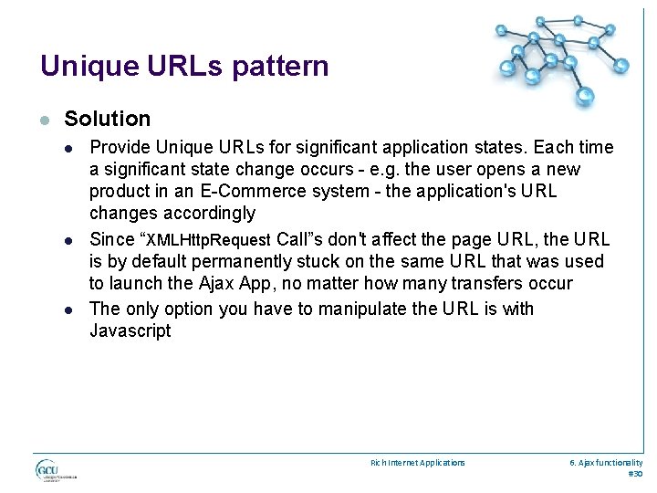 Unique URLs pattern l Solution l l l Provide Unique URLs for significant application