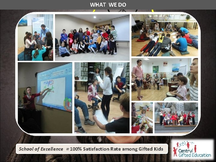 WHAT WE DO School of Excellence = 100% Satisfaction Rate among Gifted Kids 