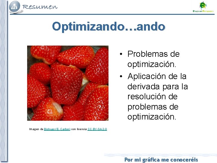 Optimizando…ando • Problemas de optimización. • Aplicación de la derivada para la resolución de