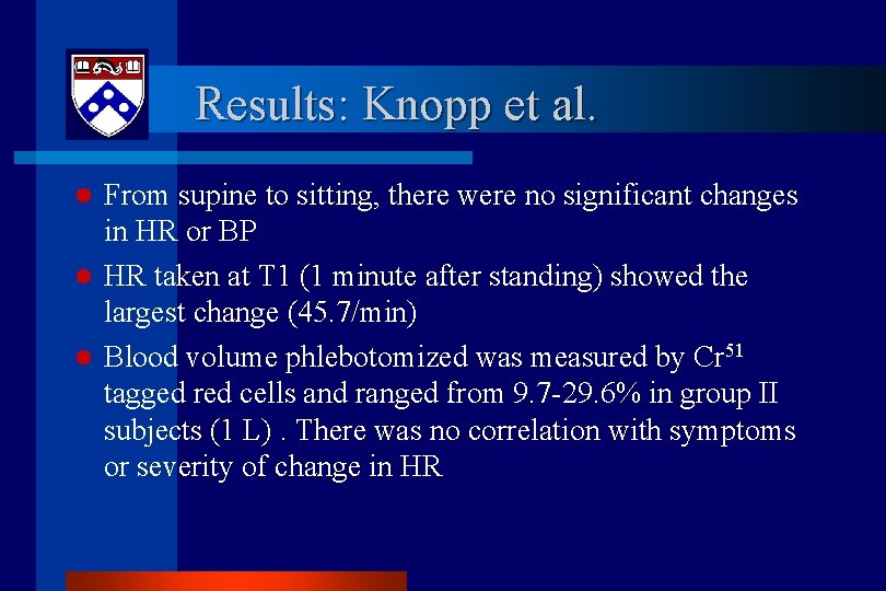 Results: Knopp et al. l l l From supine to sitting, there were no