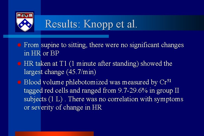 Results: Knopp et al. l l l From supine to sitting, there were no