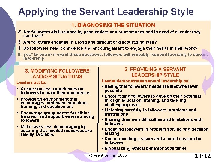 Applying the Servant Leadership Style 1. DIAGNOSING THE SITUATION ¿ Are followers disillusioned by