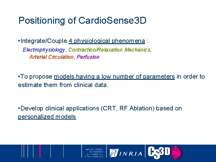 Positioning of Cardio. Sense 3 D • Integrate/Couple 4 physiological phenomena : Electrophysiology, Contraction/Relaxation