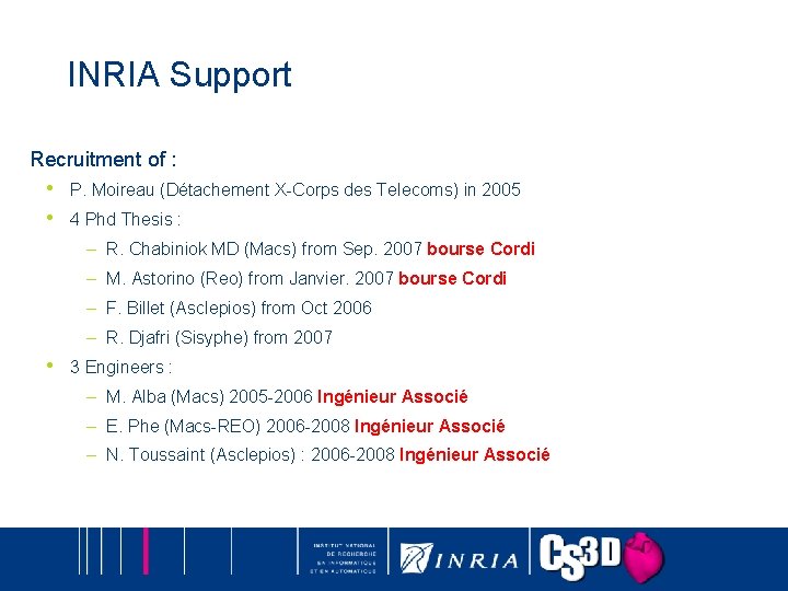 INRIA Support Recruitment of : • • P. Moireau (Détachement X-Corps des Telecoms) in