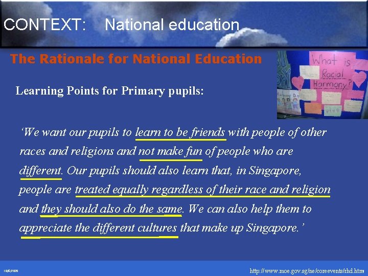 CONTEXT: National education The Rationale for National Education Learning Points for Primary pupils: ‘We