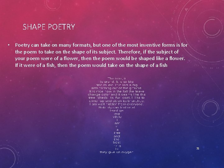 SHAPE POETRY • Poetry can take on many formats, but one of the most
