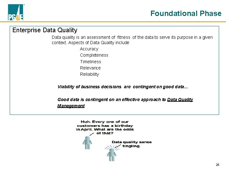 Foundational Phase Enterprise Data Quality Data quality is an assessment of fitness of the