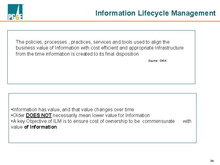 Information Lifecycle Management The policies, processes , practices, services and tools used to align