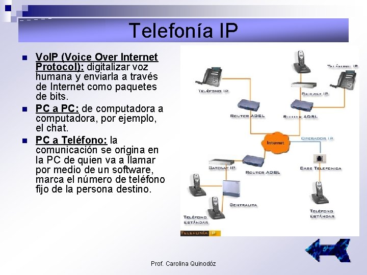 Telefonía IP n n n Vo. IP (Voice Over Internet Protocol): digitalizar voz humana