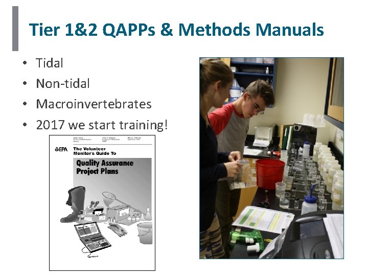 Tier 1&2 QAPPs & Methods Manuals • • Tidal Non-tidal Macroinvertebrates 2017 we start Tier 1&2 QAPPs & Methods Manuals • • Tidal Non-tidal Macroinvertebrates 2017 we start