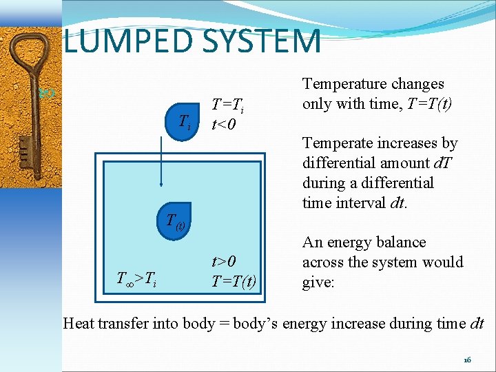 LUMPED SYSTEM Ti T=Ti t<0 Temperate increases by differential amount d. T during a
