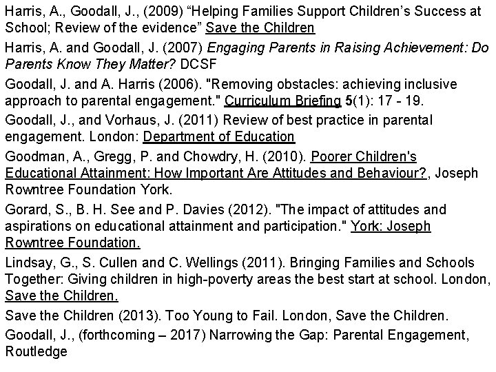 Harris, A. , Goodall, J. , (2009) “Helping Families Support Children’s Success at School;