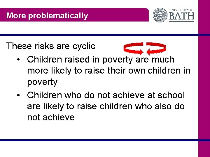 More problematically These risks are cyclic • Children raised in poverty are much more