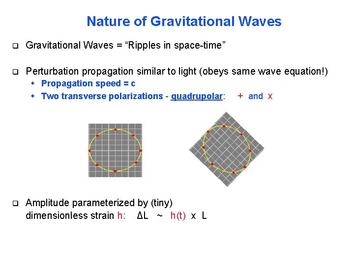 Nature of Gravitational Waves q Gravitational Waves = “Ripples in space-time” q Perturbation propagation