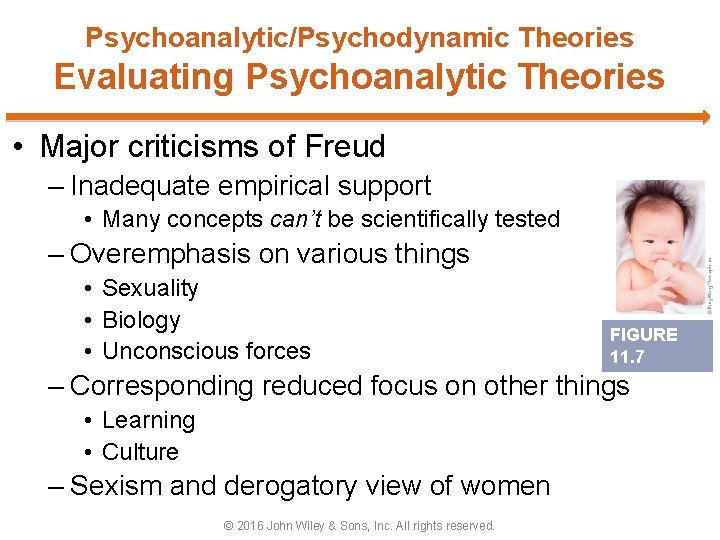 Psychoanalytic/Psychodynamic Theories Evaluating Psychoanalytic Theories • Major criticisms of Freud – Inadequate empirical support