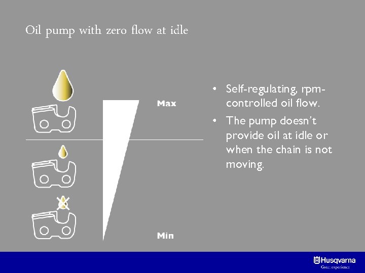 Oil pump with zero flow at idle • Self-regulating, rpmcontrolled oil flow. • The