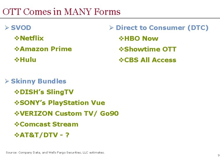 OTT Comes in MANY Forms Ø SVOD Ø Direct to Consumer (DTC) v. Netflix