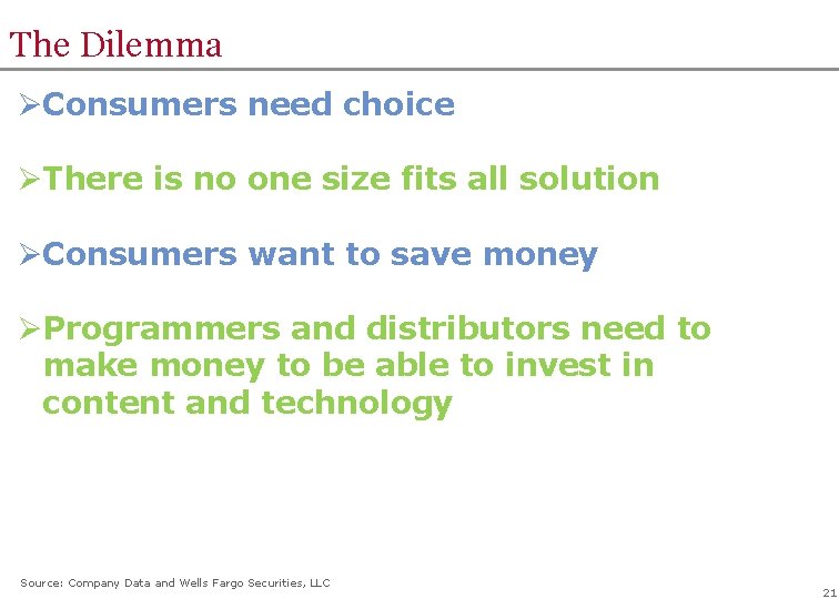 The Dilemma ØConsumers need choice ØThere is no one size fits all solution ØConsumers