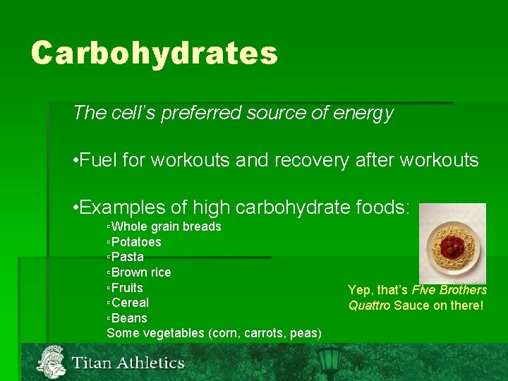 Carbohydrates The cell’s preferred source of energy • Fuel for workouts and recovery after