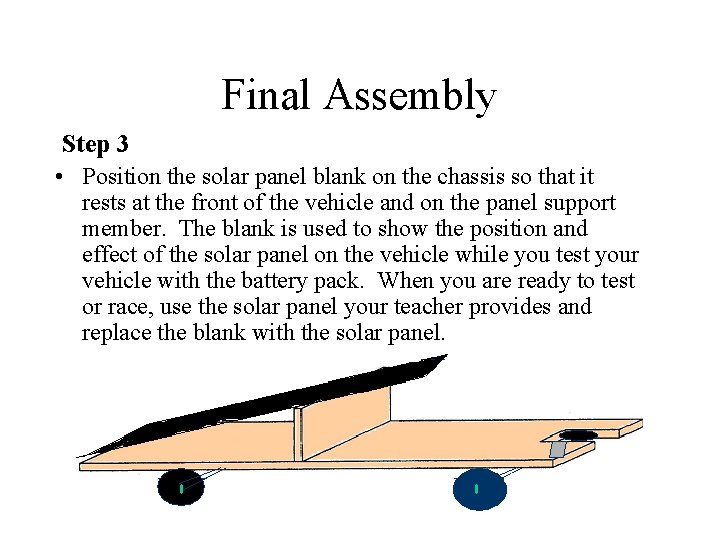 Final Assembly Step 3 • Position the solar panel blank on the chassis so