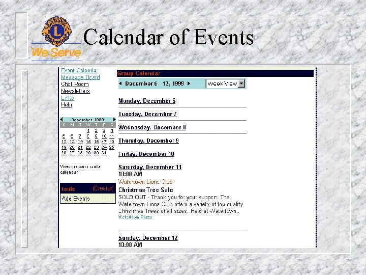 Calendar of Events 