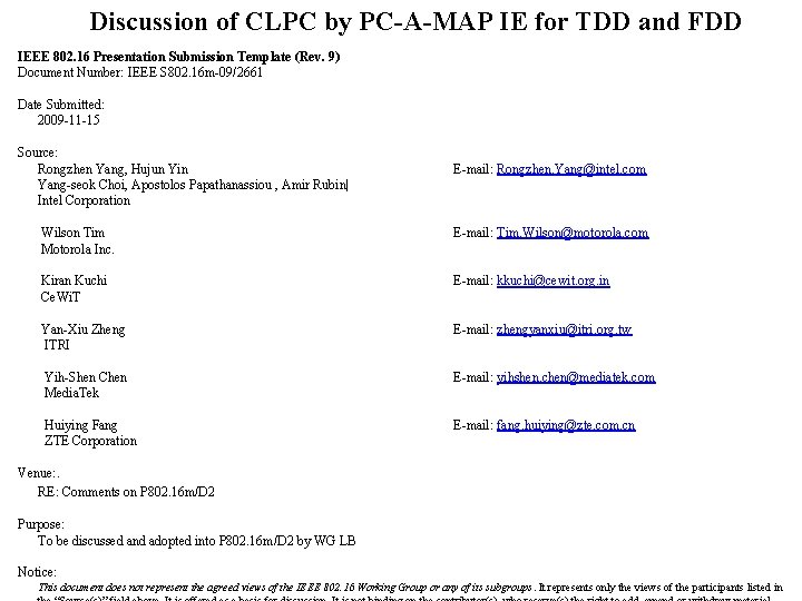 Discussion of CLPC by PC-A-MAP IE for TDD and FDD IEEE 802. 16 Presentation