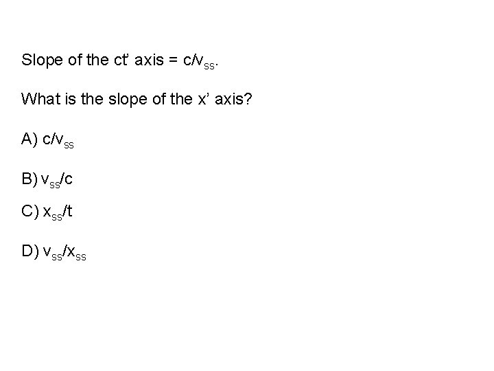 Slope of the ct’ axis = c/vss. What is the slope of the x’