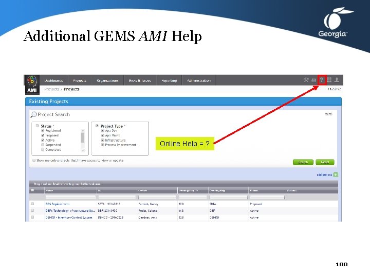 Additional GEMS AMI Help Online Help = ? 100 