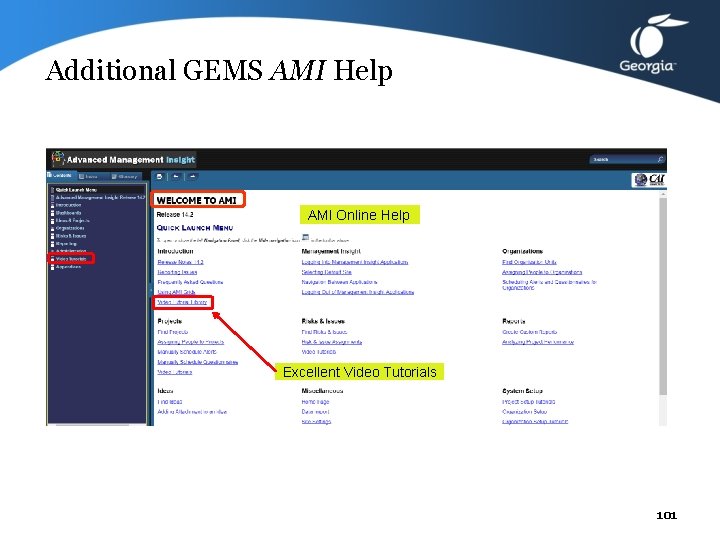 Additional GEMS AMI Help AMI Online Help Excellent Video Tutorials 101 