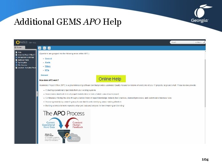 Additional GEMS APO Help Online Help 104 
