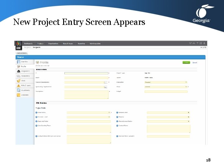 New Project Entry Screen Appears 18 