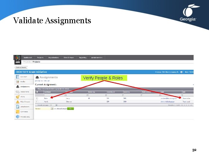 Validate Assignments Verify People & Roles 32 